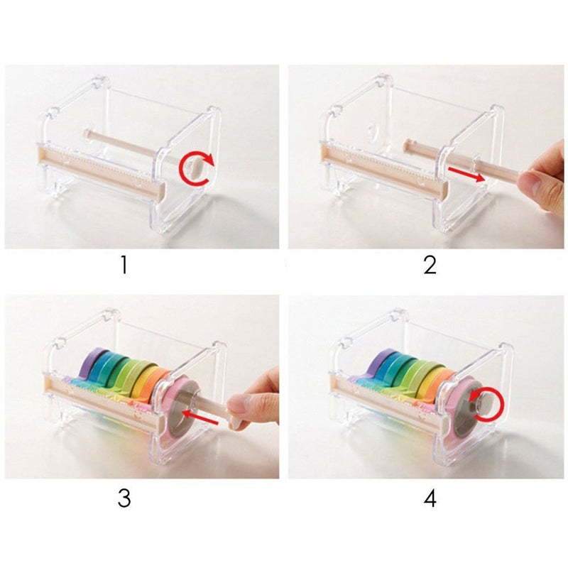 HomDSim 2pcs HomDSim Washi Tape Dispenser Cutter,Roll Tape Holder Organizer,Masking Tape Desktop Tape DIY Sticker Roll Tape Cutter Holder Storage,Washi Tape Box Beige - Image 2